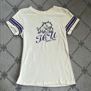 Cream and Purple Short Sleeve Tee with Classic Crew Neck